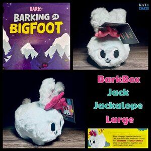 NWT Large Bark Box Dog Toy Jack Jackalope L Blue Plush Squeaks Crinkles Bigfoot